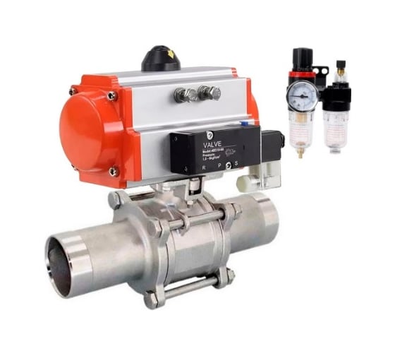 Кран шаровой DN.ru 304-304-PTFE-W-ISO-H Ду125 Ру16 пневмопривод SA-210, пневмораспределитель (2EM) 220VAC, БПВ D160-54562 1