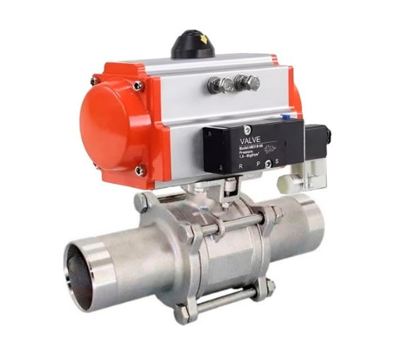 Кран шаровой DN.ru 304-304-PTFE-W-ISO-H Ду125 Ру16 пневмопривод SA-210, пневмораспределитель 220VAC D160-54358 1