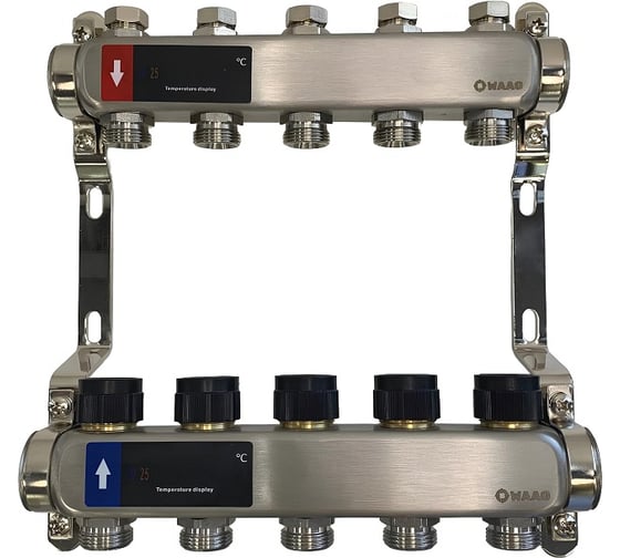 Коллектор WAAG 588 1х3/4, 5 выходов, c клапанами, сталь нержавеющая WG.588.0605 1