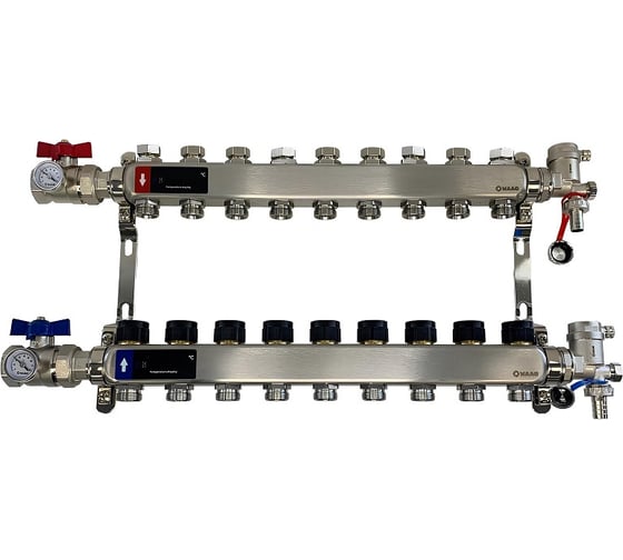 Коллектор WAAG 588.F 1х3/4, 9 выходов, c клапанами, сталь нержавеющая, в сборе WG.588.0609.F 1