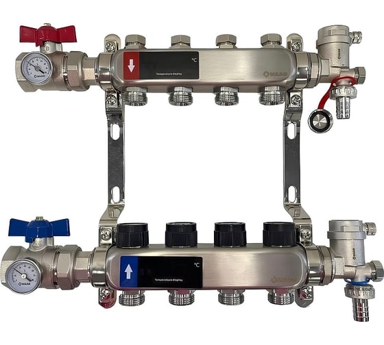 Коллектор WAAG 588.F 1х3/4, 4 выхода, c клапанами, сталь нержавеющая, в сборе WG.588.0604.F 1