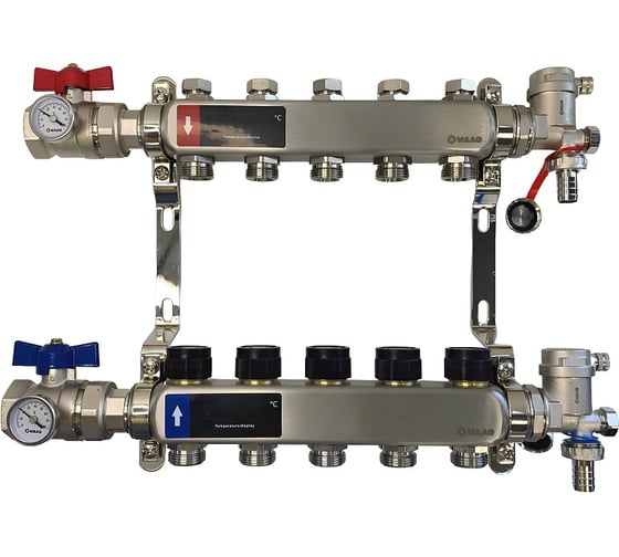 Коллектор WAAG 588.F 1х3/4, 5 выходов, c клапанами, сталь нержавеющая, в сборе WG.588.0605.F 1