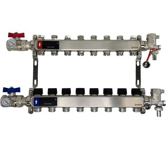 Коллектор WAAG 588.F 1х3/4, 8 выходов, c клапанами, сталь нержавеющая, в сборе WG.588.0608.F 1