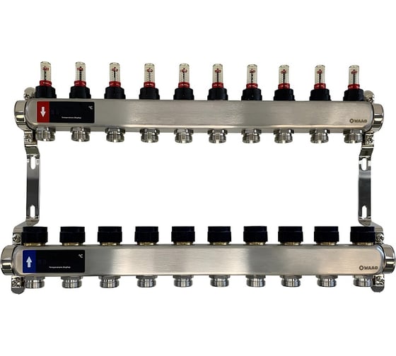 Коллектор WAAG 589 1х3/4, 10 выходов, c клапанами, с расходомерами, сталь нерж. WG.589.0610 1