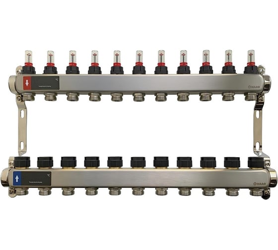 Коллектор WAAG 589 1х3/4, 11 выходов, c клапанами, с расходомерами, сталь нерж. WG.589.0611 1