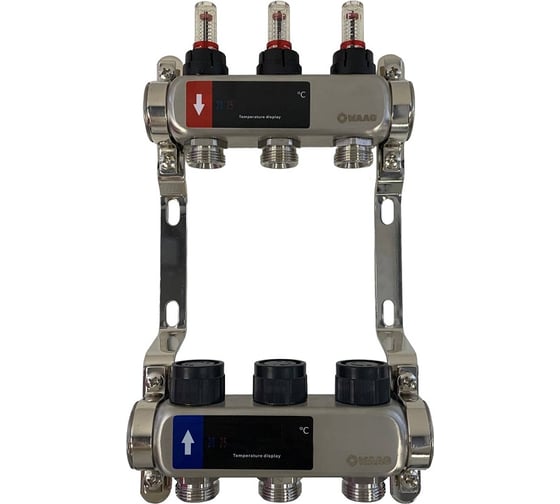 Коллектор WAAG 589 1х3/4, 3 выходов, c клапанами, с расходомерами, сталь нерж. WG.589.0603 1