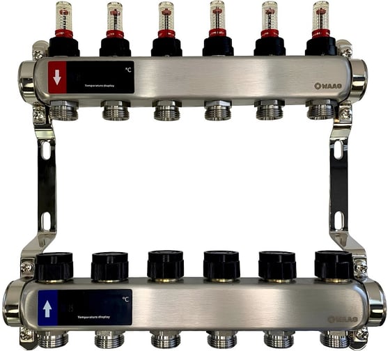 Коллектор WAAG 589 1х3/4, 6 выходов, c клапанами, с расходомерами, сталь нерж. WG.589.0606 1