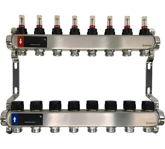 Коллектор WAAG 589 1х3/4, 8 выходов, c клапанами, с расходомерами, сталь нерж. WG.589.0608 1