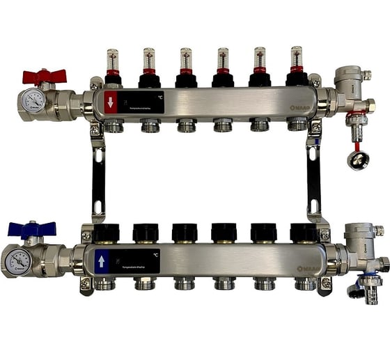 Коллектор WAAG 589.F 1х3/4, 6 выходов, c клапанами, с расходомерами, сталь нерж., в сборе WG.589.0606.F 1