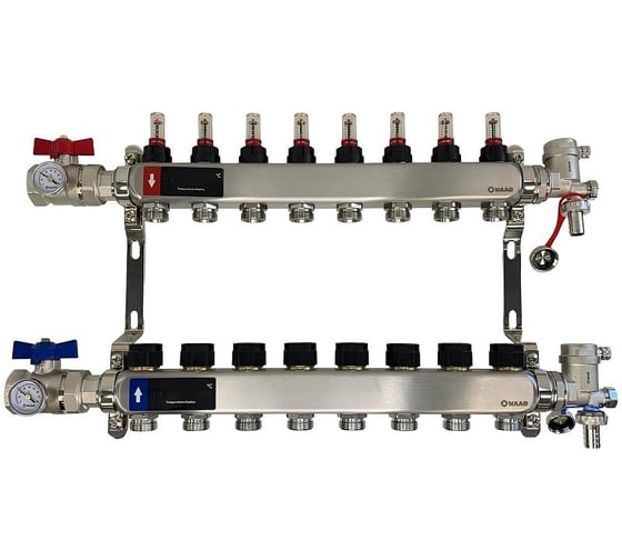 Коллектор WAAG 589.F 1х3/4, 8 выходов, c клапанами, с расходомерами, сталь нерж., в сборе WG.589.0608.F 1
