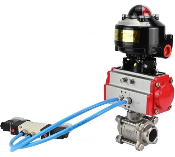 Кран шаровой DN.ru КШПП 316.200-ISO Ду40 Ру40, пневмопривод SA-105, пневмораспределитель (2EM) 220VAC, БКВ LSB-510 (EX) D160-75164 1