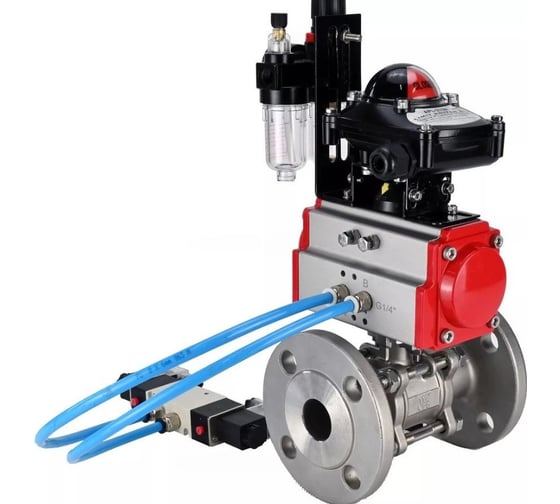 Кран шаровой DN.ru КШФПТ 304.180 Ду50 Ру40 пневмопривод SA-083, пневмораспределитель 24VDC, БКВ LSB-410 (EX), БПВ D160-72369 1