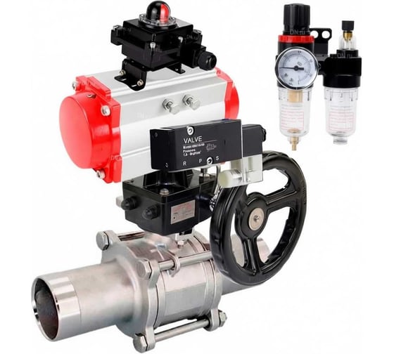 Кран шаровой DN.ru 304-304-PTFE-W-ISO-H Ду125 Ру16 пневмопривод DA-130, пневмораспределитель 24VDC, редуктор HDM-3, БКВ LSB-410, БПВ D160-53943 1