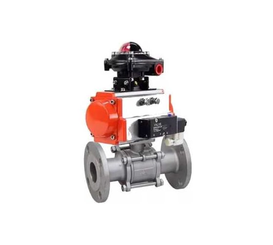 Кран шаровой DN.ru КШФПТ 304.180 Ду50 Ру40 пневмопривод SA-083, пневмораспределитель 220VAC, БКВ LSB-410 (EX) D160-72959 1