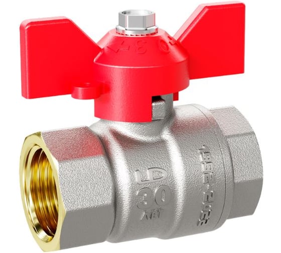 Кран шаровой латунный LD Pride 47.32.В-В.Б Ду 32 Ру 25 бабочка (red) с биркой LD 47.111.2.32.M02 R 1