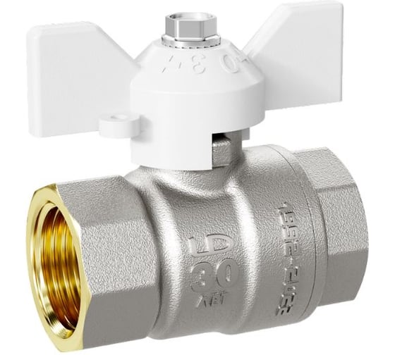 Кран шаровой латунный LD Pride 47.32.В-В.Б Ду 32 Ру 25 бабочка (white) с биркой LD 47.111.2.32.M02 W 1
