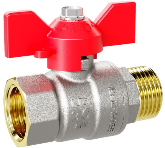 Кран шаровой латунный LD Pride 47.32.В-Н.Б Ду 32 Ру 25 бабочка (red) с биркой LD 47.121.2.32.M02 R 1