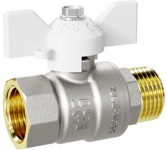 Кран шаровой латунный LD Pride 47.32.В-Н.Б Ду 32 Ру 25 бабочка (white) с биркой LD 47.121.2.32.M02 W 1