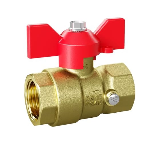 Кран шаровой латунный LD Pride для манометра 44.15.В-В.2М.Б Ду 15 Ру 40 бабочка (red) с биркой LD 44.392.15 R 1
