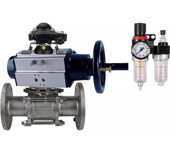 Кран шаровой DN.ru 316-316-FP-F-ISO-H Ду100 Ру25, пневмопривод, пневмораспред., БКВ, БПВ D160-65962 1