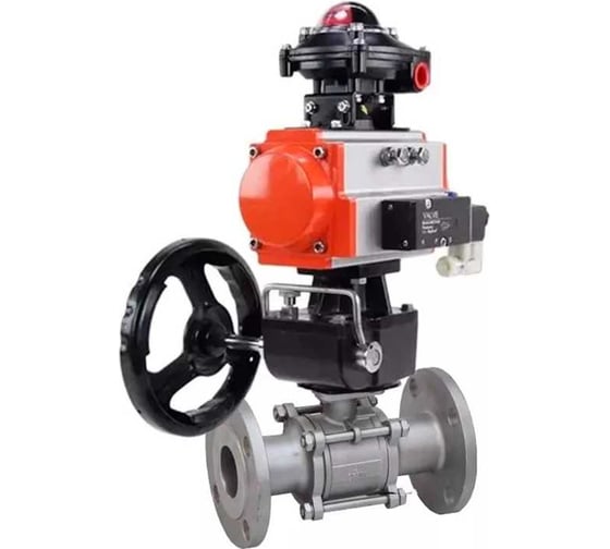Кран шаровой DN.ru КШФПТ 304.180 Ду50 Ру40 пневмопривод DA-065, пневмораспределитель 24VDC, БКВ LSB-410 (EX), ручной дублёр HDM-1 D160-72568 1