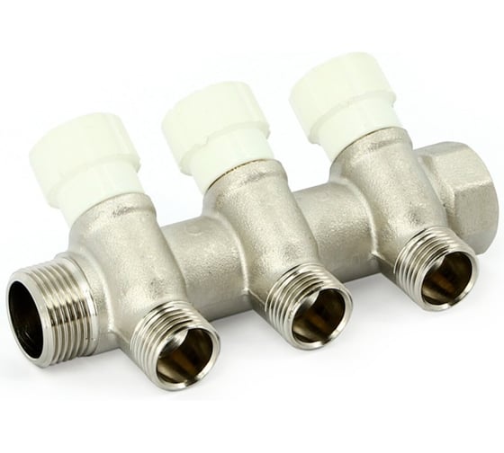 Коллектор Uni-Fitt НВ 3/4 2x1/2 45 мм с выходами под 90', хромированный с вентилями 414C3220 1