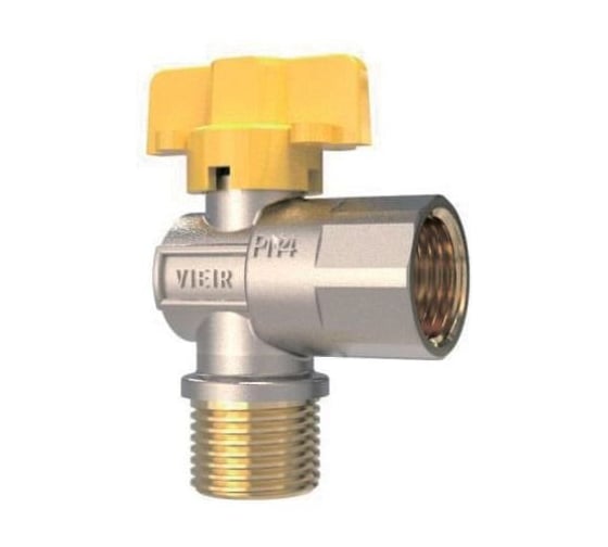 Кран газовый ViEiR угловой, 1/2 внутренняя х наружная резьба, бабочка, для подключения газопровода VRQ214-02 1