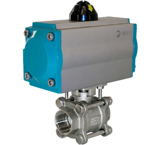 Кран шаровый NEWKEY муфтовый (3PC), AISI316 DN25 (1), с двухсторонним пневмоприводом AT52D NK-BMTp25/6*AT52D 1