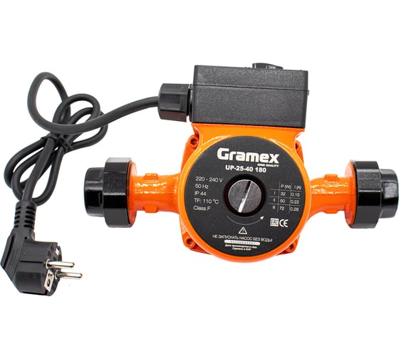 Насос циркуляционный Gramex UP-25-40, 180мм, напор 4м, 72Вт, подключение 1" с проводом (1/8) 016828 1