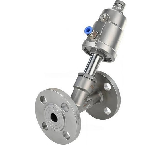 Клапан отсечной пневматический DN.ru 316-304-PF Ду15 Ру25, фланцевый, Y-образный, привод нержавеющая сталь D490-00065 1