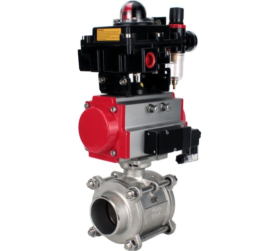 Кран шаровой DN.ru 316-316-PTFE-FP-W-ISO-H WDVF Ду40 Ру40, пневмопривод DA-065, пневмораспределитель 24VDC, БКВ LSB-410 (EX), БПВ D160-73223 1