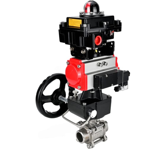 Кран шаровой DN.ru 316-316-PTFE-FP-W-ISO-H WDVF Ду40 Ру40, пневмопривод DA-065, пневмораспределитель 220VAC, БКВ LSB-410 (EX), ручной дублёр HDM-1 D160-73195 1