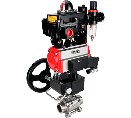 Кран шаровой DN.ru 316-316-PTFE-FP-W-ISO-H WDVF Ду40 Ру40, пневмопривод DA-065, пневмораспределитель 220VAC, БКВ LSB-410 (EX), руч. дубл. HDM-1, БПВ D160-73230 1