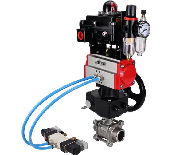 Кран шаровой DN.ru 316-316-PTFE-FP-W-ISO-H WDVF Ду40 Ру40, пневмопривод DA-065, пневмораспределитель 220VAC, БКВ LSB-410 (EX), руч. дубл. HDM-1, БПВ D160-73236 1