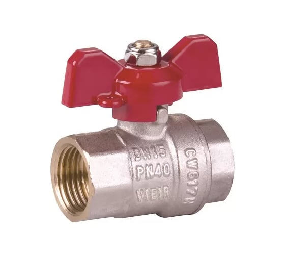 Кран шаровой ViEir никелированный 1/2 внутренняя резьба бабочка для бытовых водопроводных линий VR201-01 1