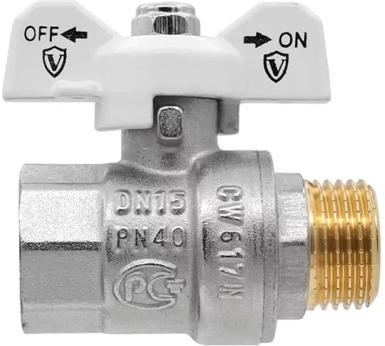 Кран шаровой ViEir никелированный 1/2 внутренняя х наружная резьба бабочка белая для подключения воды VR203-01A 1