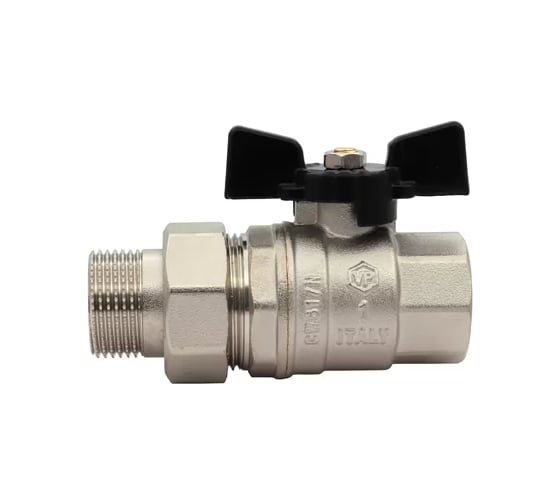 Кран шаровой ViEir никелированный с американкой 1/2 бабочка чёрная для водоснабжения VP224-01 1