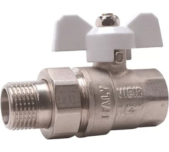 Кран шаровой ViEir никелированный с американкой белая бабочка 1 для сантехнических систем VR204-03B 1