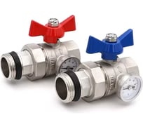 Кран шаровой VIEIR комплект 2шт с полусгоном и термометром 1 прямой для систем теплого пола VR1102