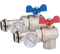 Кран шаровой ViEir с полусгоном и термометром 1 угловой для подключения смесительных узлов VR1105