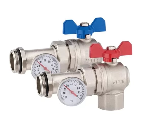 Кран шаровой ViEir с полусгоном и термометром 1 угловой для подключения смесительных узлов VR1105 1