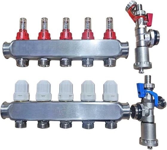 Коллекторный блок PROFLINE с расходомерами и автоматическим воздухоотводчиком, 5 выходов 1*3/4 УТ-00058322 1