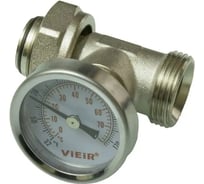 Тройник никелированный ViEiR с накидной гайкой и термометром, 3/4 гайка x 3/4 штуцер VR901