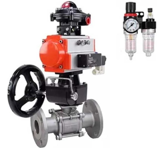 Кран шаровой DN.ru КШФПТ 304.180 Ду50 Ру40, пневмопривод DA-065, пневмораспределитель 220VAC, БКВ LSB-510 EX), ручной дублёр HDM-1, БПВ D160-72395 1
