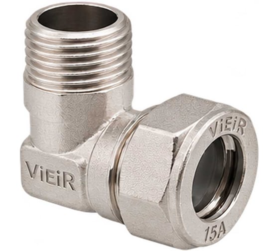 Уголок никель для гофрированной трубы ViEiR 15х1/2 наружная резьба VPLM153-N