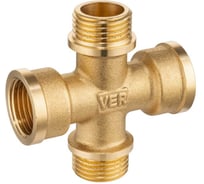 Крестовина резьбовая латунная ViEiR 1/2Ш × 1/2Г × 1/2Ш × 1/2Г для сантехнических соединений и трубопроводов XFM-3