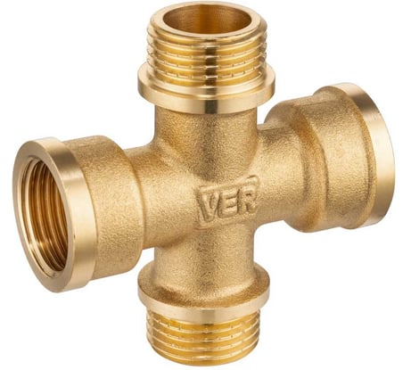Крестовина резьбовая латунная ViEiR 1/2Ш × 1/2Г × 1/2Ш × 1/2Г для сантехнических соединений и трубопроводов XFM-3