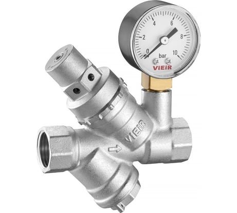 Регулятор давления воды VIEIR 1/2 с фильтром и манометром латунный для магистральной очистки VR721