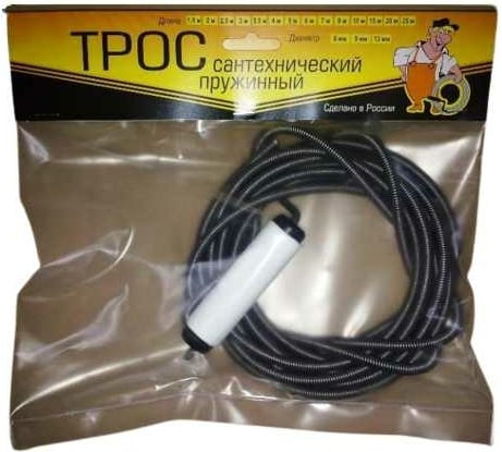 Сантехнический трос Zox 2.5 м, 9 мм, с вращающейся ручкой 00001214