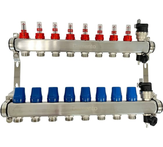 Коллекторная группа Damento 1, 8 ходов, из нержавеющей стали КВАДРАТ с расходомерами Clima DCSS8 (1/3) 016226 1